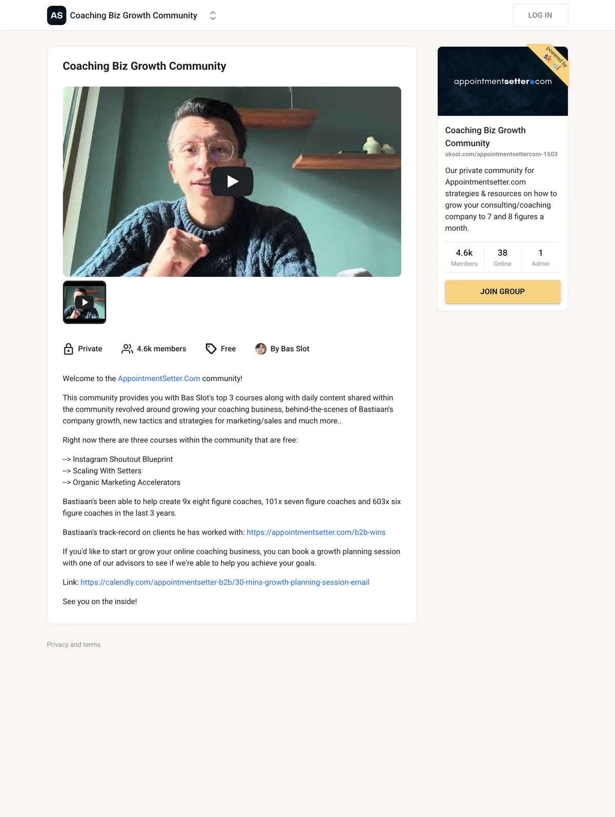 Inside the appointmentsetter.com Skool community